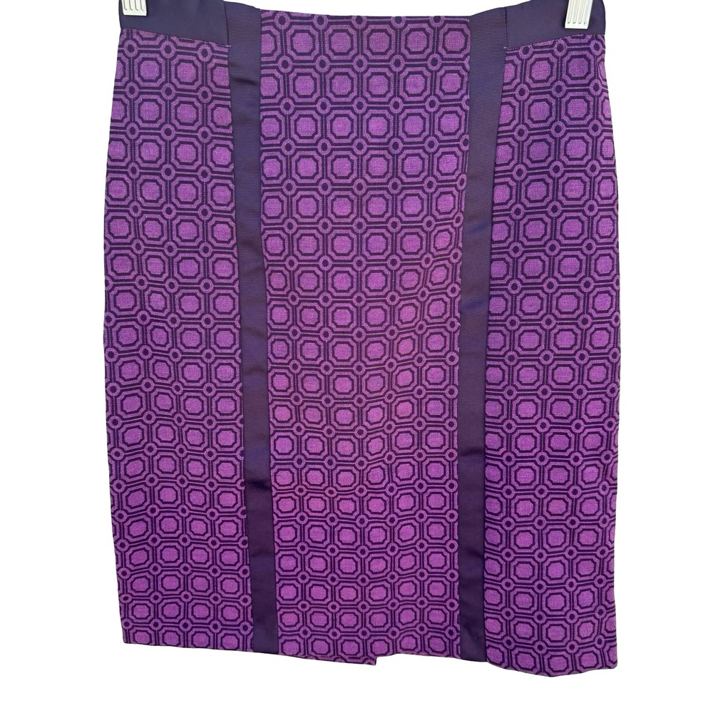 New York &‎ Company Purple Geometric Jacquard Pencil Skirt Grosgrain Trim Size 2